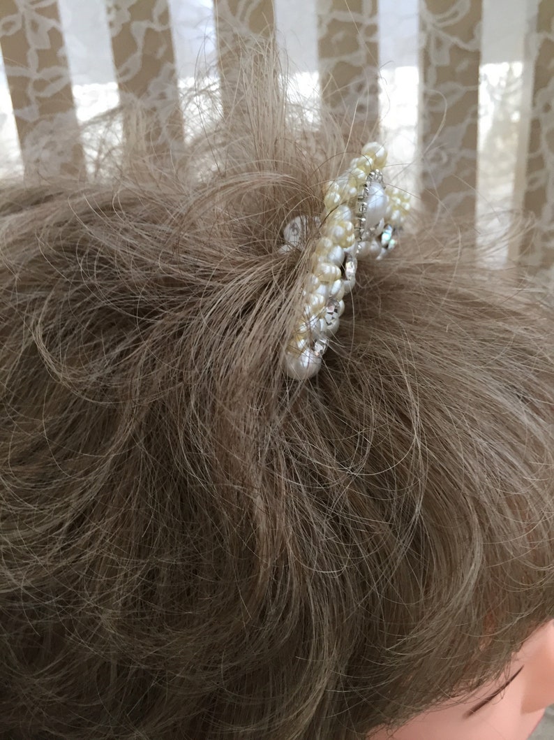 Bridal Rhinestones and Ivory Ligth Gray Pearl Tiara Comb #1016 Brides Tiara