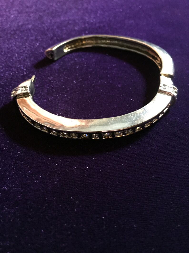 Vintage Silver Rhinestone Bangle Bracelet Open Hinged Bracelet,ArtDeco Bracelet #686 Woman Bracelet