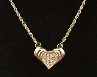 Gold Rhinestone Heart ,Gold Necklace, Heart Charm ,Woman Necklace. G.P. # 944