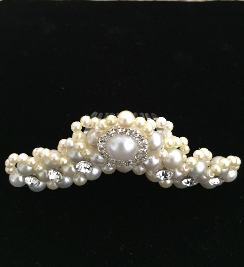 Bridal Rhinestones and Ivory Ligth Gray Pearl Tiara Comb #1016 Brides Tiara