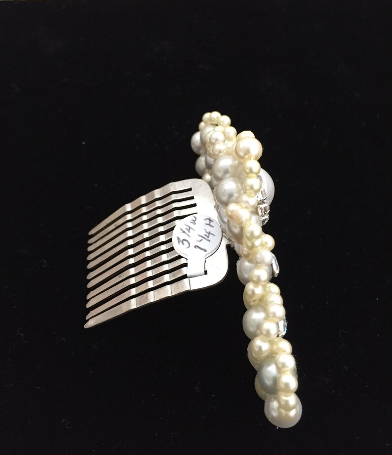 Bridal Rhinestones and Ivory Ligth Gray Pearl Tiara Comb #1016 Brides Tiara