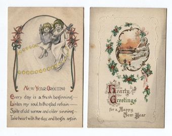 New Year Kids Father Time Embossed Angels Literary Poem Poetry 9 Postcards Postmarks 1910 and 1924