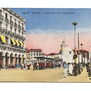 Selo do censor do examinador do exército PM 1943 Cartão postal Alger Boulevard de la Republique Argel
