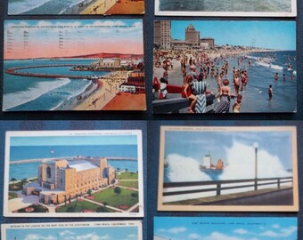 Long Beach CA 8 Postcards Fishing Beach Rainbow Pier