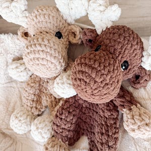 Stuffed Moose Pattern Digital Download Crochet Tutorial Beginner Project Idea Easy Animal Design Amigurumi Pattern PDF File Format Step By Step Guide Bulky Yarn Creation Lovey Snuggler Toy Woodland Nursery Decor Baby Gift Option Handmade