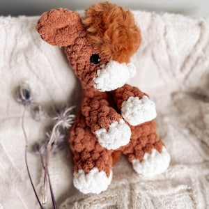 Ready to Ship | Charlie the Calf Lovey Snuggler | Crocheted Highland Cow Stuffed Animal for Baby Showers, Birthday Gifts Handmade Nursery
