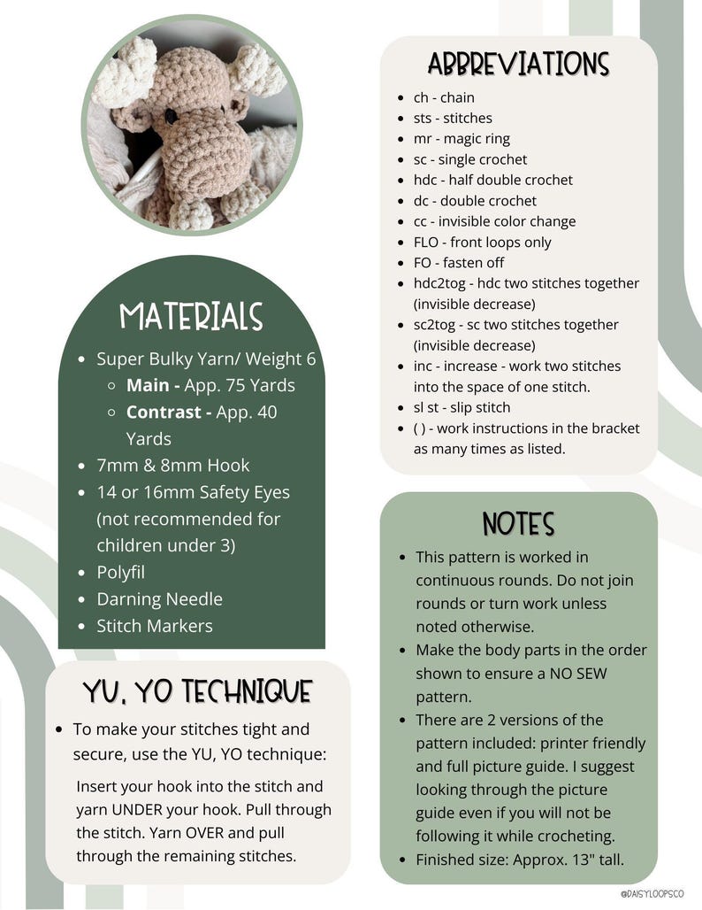 Moose Crochet Pattern Pdf Download Digital File No Sew Snuggler Project Stuffed Animal Lovey Design Amigurumi Tutorial image 8