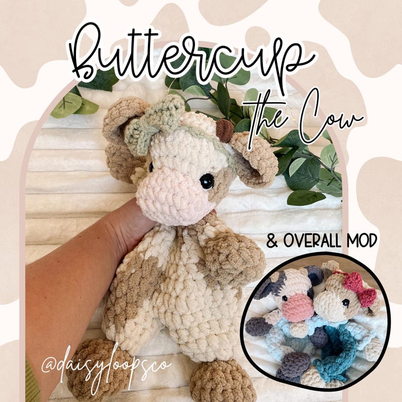 Cow Crochet Pattern Digital Download Beginner Friendly Amigurumi Farm Animal Stuffed Toy Tutorial Easy Project Highland Cow Mod Spotted Cow Design Solid Cow Option Lovey Snuggler No Sew PDF Instructions Step By Step Guide Picture Tutorial