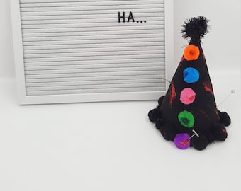 Chapéu de palhaço maligno, chapéu de palhaço minúsculo, chapéu de palhaço assustador, chapéu de palhaço zumbi, chapéu de palhaço morto, acessório de fantasia, fantasia de Halloween, fantasia de palhaço