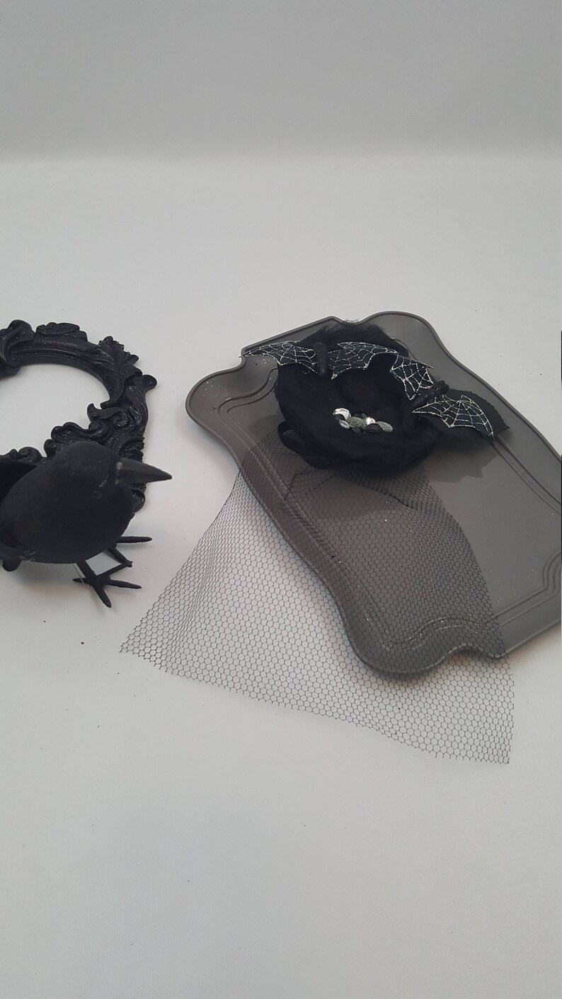 Glitter Bats Halloween Headband Halloween Fascinator Veil Fascinator Silver Bats Fascinator Veil Headband Bat Headband Bat Fascinator