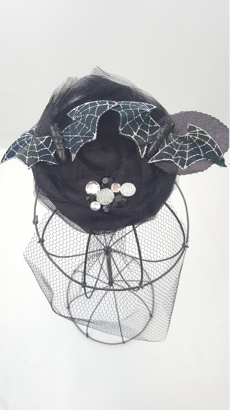 Glitter Bats Halloween Headband Halloween Fascinator Veil Fascinator Silver Bats Fascinator Veil Headband Bat Headband Bat Fascinator