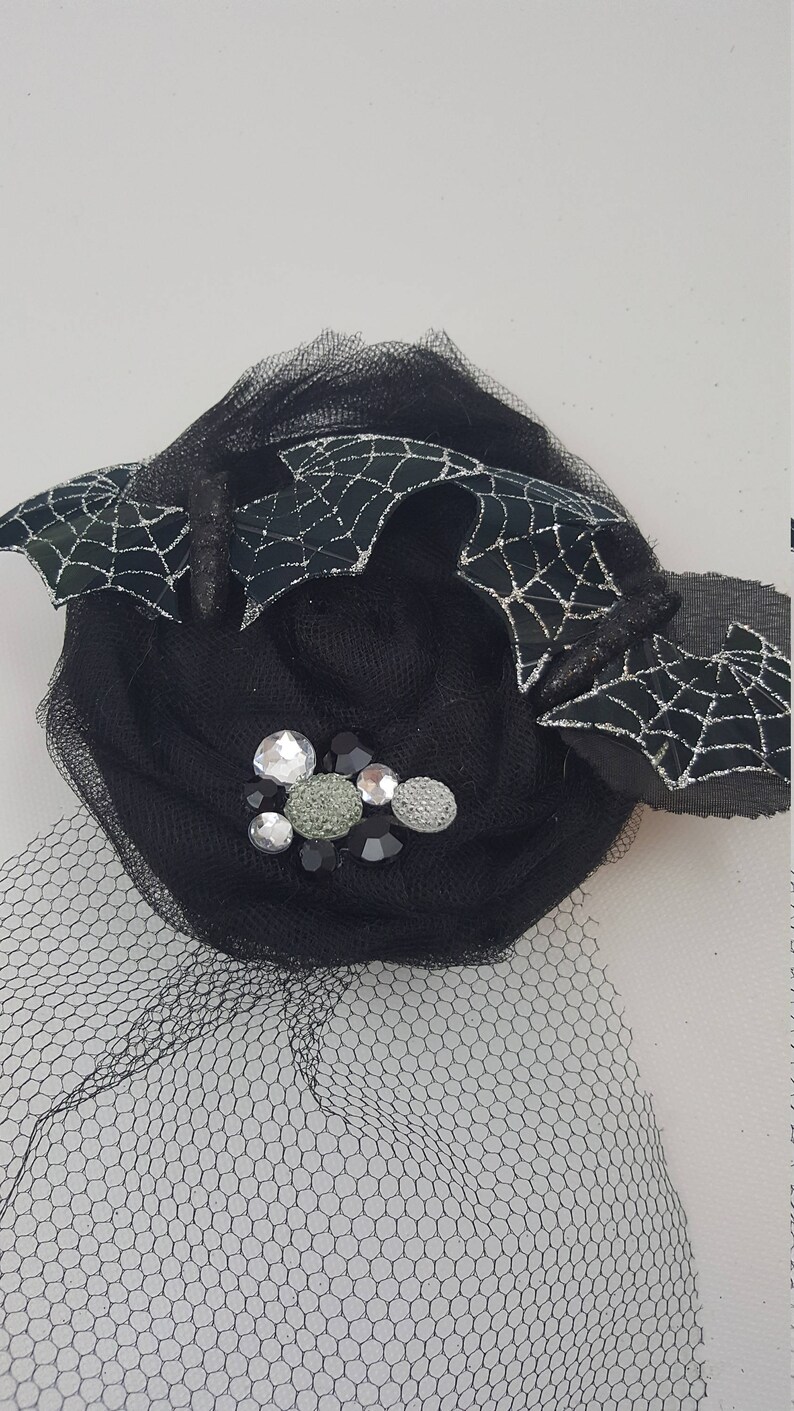 Glitter Bats Halloween Headband Halloween Fascinator Veil Fascinator Silver Bats Fascinator Veil Headband Bat Headband Bat Fascinator