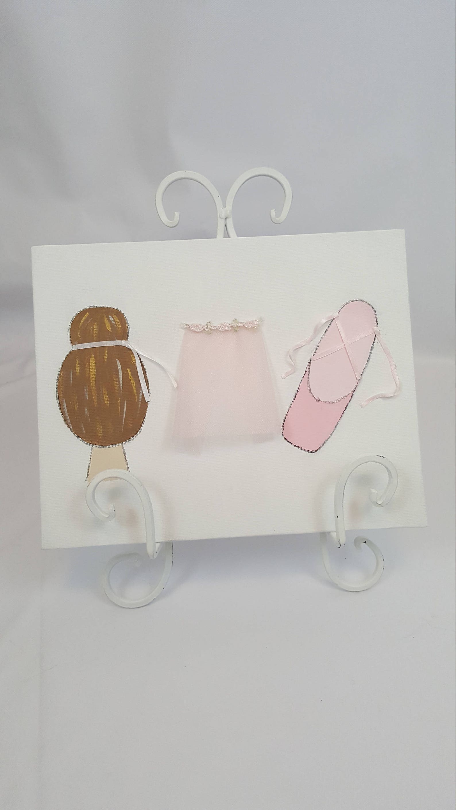 bun, tutu and shoes painting, ballet bun, tiny tutu, pointe shoes, ballet painting, ballerina painting, nursery painting, dance
