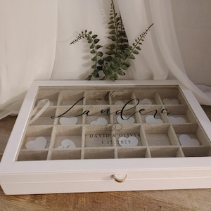 Livre d'or de mariage personnalisé, alternative souvenir, vitrine avec compartiments pour coeurs en bois signés par les invités, micro-mariage