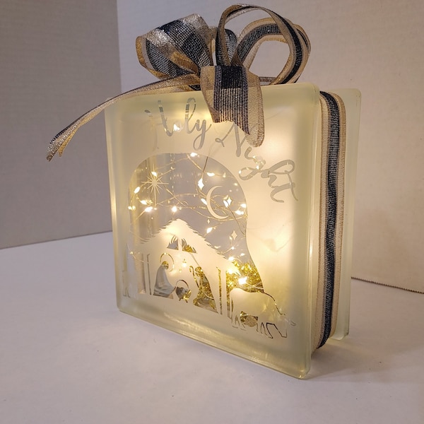 Light Up String Light Glass Block Nativity Scene, Holy Night home decor