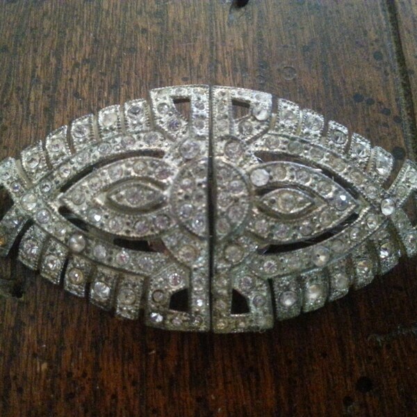 Antique/Vintage 1932 Art Deco Coro Duette- Silver-toned Metal W/Clear Rhinestones