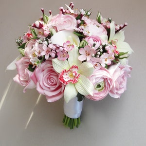 Cherry blossom bouquet and boutonniere, sakura bouquet, bridal bouquet, alternative bouquet. FREE SHIPPING.