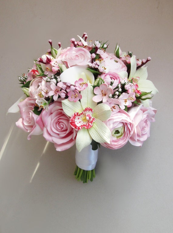 Cherry Blossom Bouquet and Boutonniere, Sakura Bouquet, Bridal