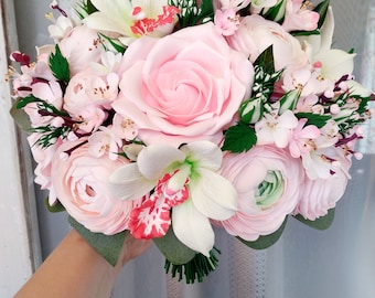 Cherry Blossom Bouquet and Boutonniere, Sakura, Bridal Flowers