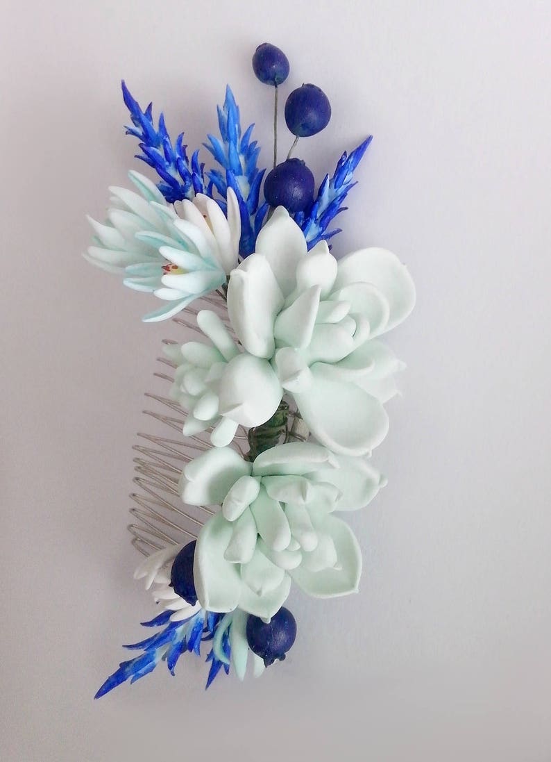 MADE TO ORDER. Succulent Hair comb. Succulent hair clip, wedding succulent. Bridal succulent hair accessory. Blueberry hair piece. image 1