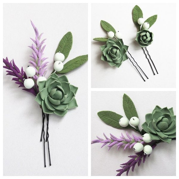 Succulent Hair pins, rustic wedding. FREE SHIPPING