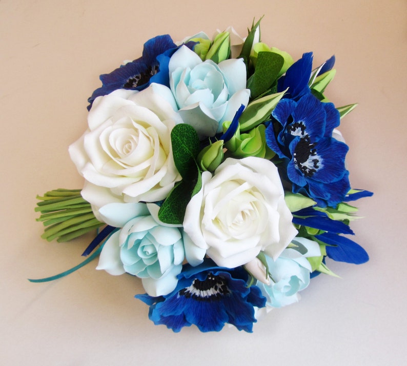 Royal Blue Anemones Bouquet Blue Wedding Bouquet Bridal Etsy