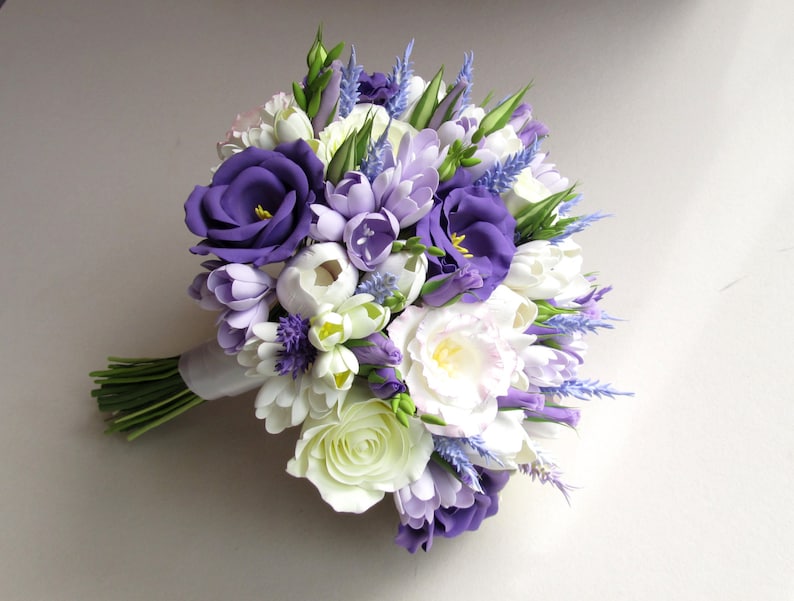 Freesia Eustoma Tulip Rose Lavender Bridal Bouquet. Lilac Etsy