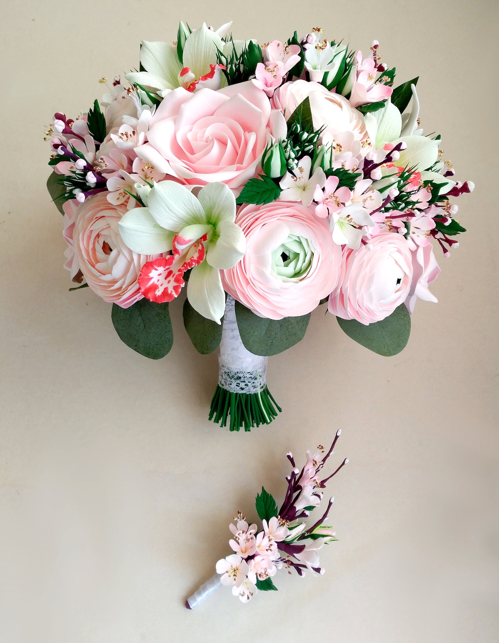 Cherry blossom bouquet and boutonniere sakura bouquet bridal Etsy