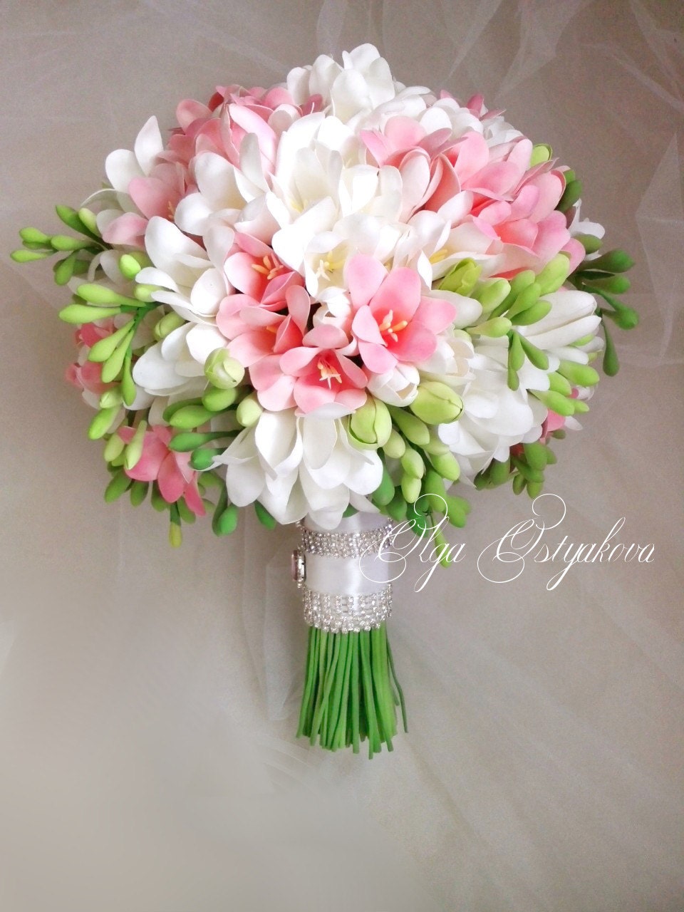 White Pink Freesia Bouquet With Boutonniere. Clay Wedding - Etsy Singapore