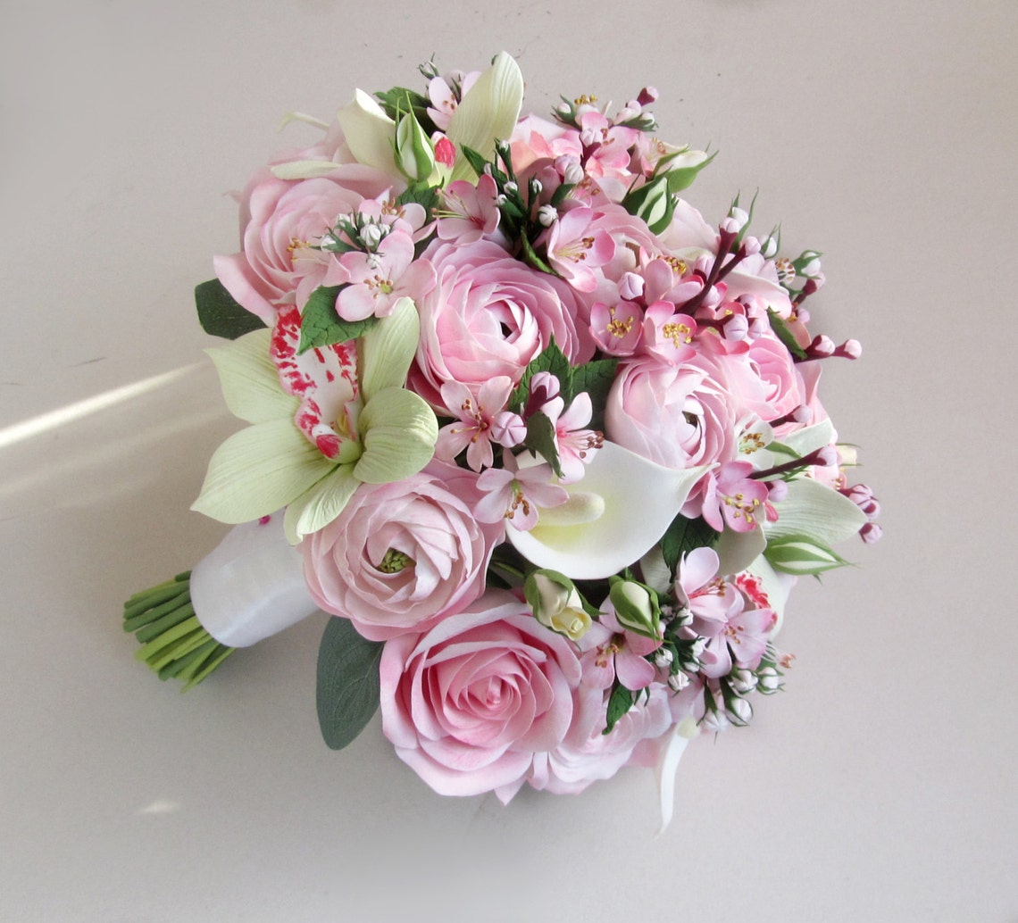 Cherry blossom bouquet and boutonniere sakura bouquet bridal | Etsy