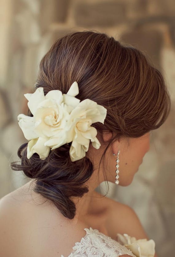 Air Dry Clay Gardenia Hair Clip, Ivory White Flower Wedding  display picture 1