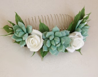 Trouwen Accessoires Haaraccessoires Sierkammen succulent hair clip Almost any color option MADE TO ORDER wedding real touch succulent Bridal succulent hair comb 