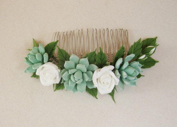 MADE TO ORDER wedding real touch succulent succulent hair clip Almost any color option Trouwen Accessoires Haaraccessoires Sierkammen Bridal succulent hair comb 