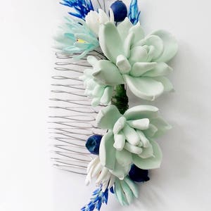 MADE TO ORDER. Succulent Hair comb. Succulent hair clip, wedding succulent. Bridal succulent hair accessory. Blueberry hair piece. image 4