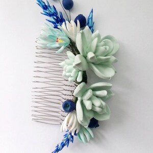 MADE TO ORDER. Succulent Hair comb. Succulent hair clip, wedding succulent. Bridal succulent hair accessory. Blueberry hair piece. image 5