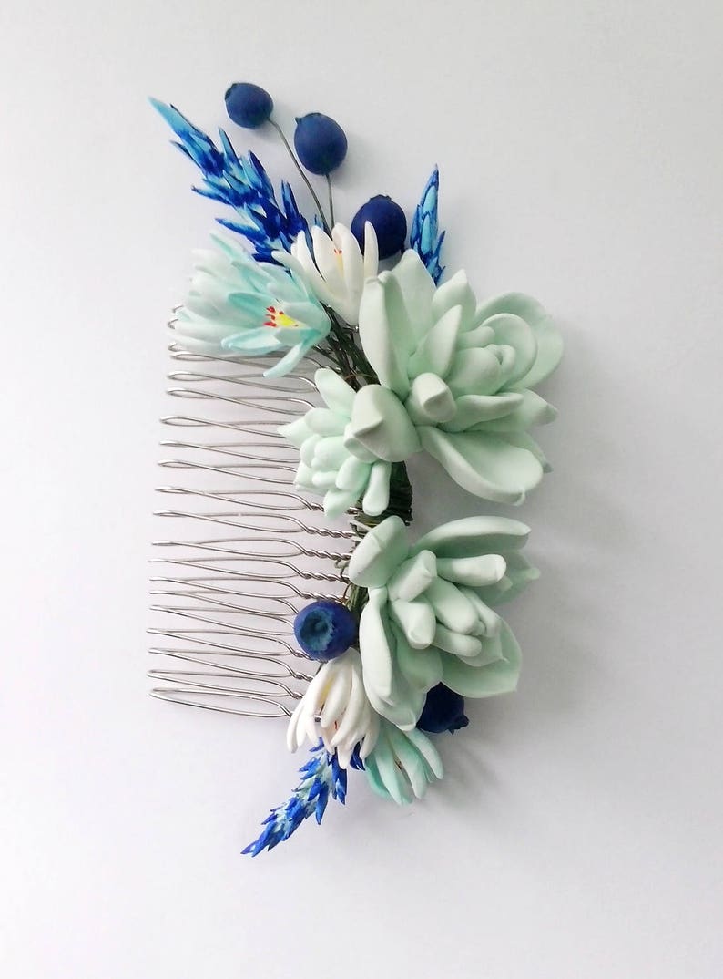 MADE TO ORDER. Succulent Hair comb. Succulent hair clip, wedding succulent. Bridal succulent hair accessory. Blueberry hair piece. image 5