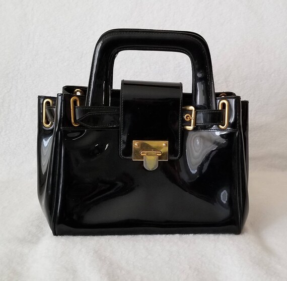shiny patent handbag