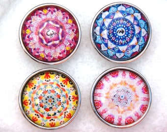 Mandala Snap Jewelry, Ginger Snaps Jewelry, Snap Jewelry, Snap Button Charms, Glass Snap Charms, Noosa Style Jewellery. (Set of 4 Snaps)