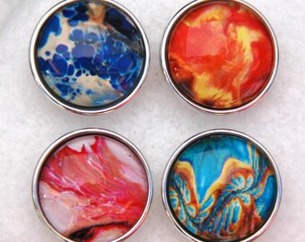 Marble Inspired Snap Buttons for Snap Jewelry, Ginger Snaps Jewelry, Noosa Chunks, European Jewelry. Compatible Glass Domed Snap Charms.