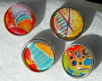 Colorful Abstract Pattern Snap Jewelry Button Interchangeable Jewelry Noosa Style Snap Charm Chunk Popper Snap. The Price is for one unit.