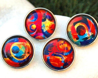 Abstract Art Snap Charms Compatible Snap Buttons for Snap Jewelry, Ginger Snaps Jewelry, Noosa Chunk Snaps, 20 mm Glass Snap On Charms