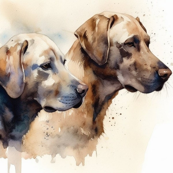 Lab Hunting Buds, dog lover art, watercolor, wall art, wall hangings, puppy love,best friends, animals home office decor, labrador retriever