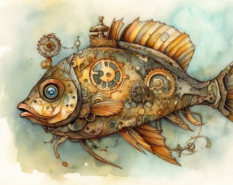 スチームパンクな魚 | デジタルダウンロード、スチームパンクアート