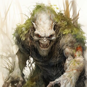 Swamp Troll,watercolor,fantasy art, wall art, dungeons and dragons art, troll creature monster art, gamer decor, gift idea, kid&#39;s room decor