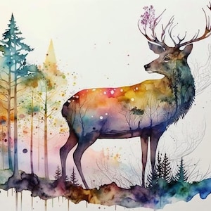 Whitetail Forest Fusion 2, art de cerf de Virginie, art animalier, art de cerf, décor de bureau à domicile, art mural, tentures murales, art de la nature, art du paysage