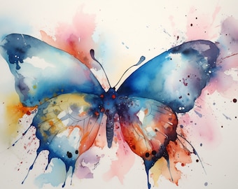 Butterfly Watercolor Splash, nursery wall art, home office decor, children's wall art, kid's room art, art for any room, nature inspired art