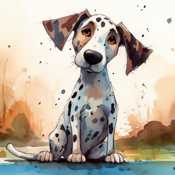 Young Dalmatian Pup, watercolor art, home office decor, dog lover gift, puppy art, cute pup art, nursery decor, wall art, dogs, pet art