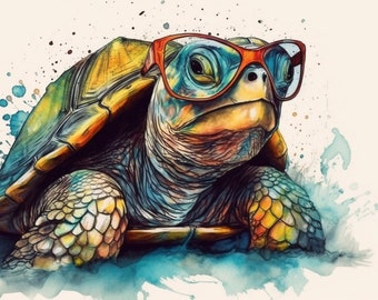 Schildkröte mit Sonnenbrille Aquarell Kunstdruck (Digital Download)