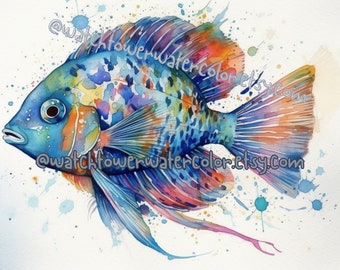 Tropical Fish, watercolor illustration, wall art, fish art, fish lover decor, beach house art, wall art, wall hangings, digital print, FISH