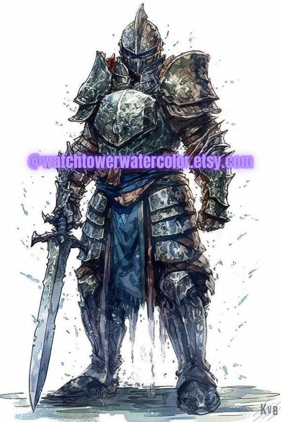 Knight Print Medieval Decor Dark Fantasy Art Gaming Room 